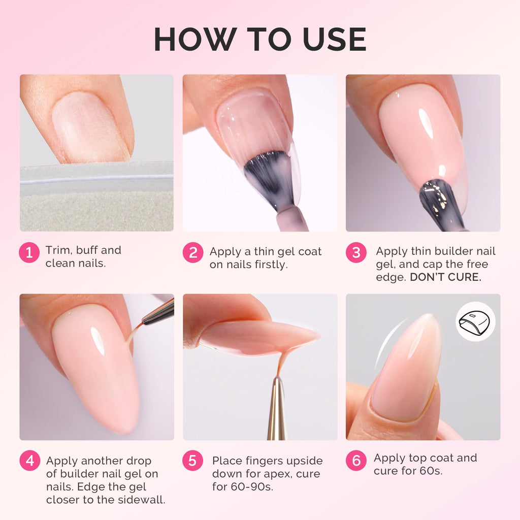 MelodySusie Builder Gel Nail Kit — 6 Nude Pink Thickening Gels, 8-in-1 Base Gel, UV/LED Cure