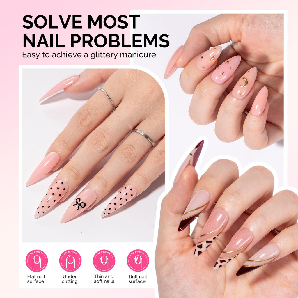 MelodySusie Builder Gel Nail Kit — 6 Nude Pink Thickening Gels, 8-in-1 Base Gel, UV/LED Cure