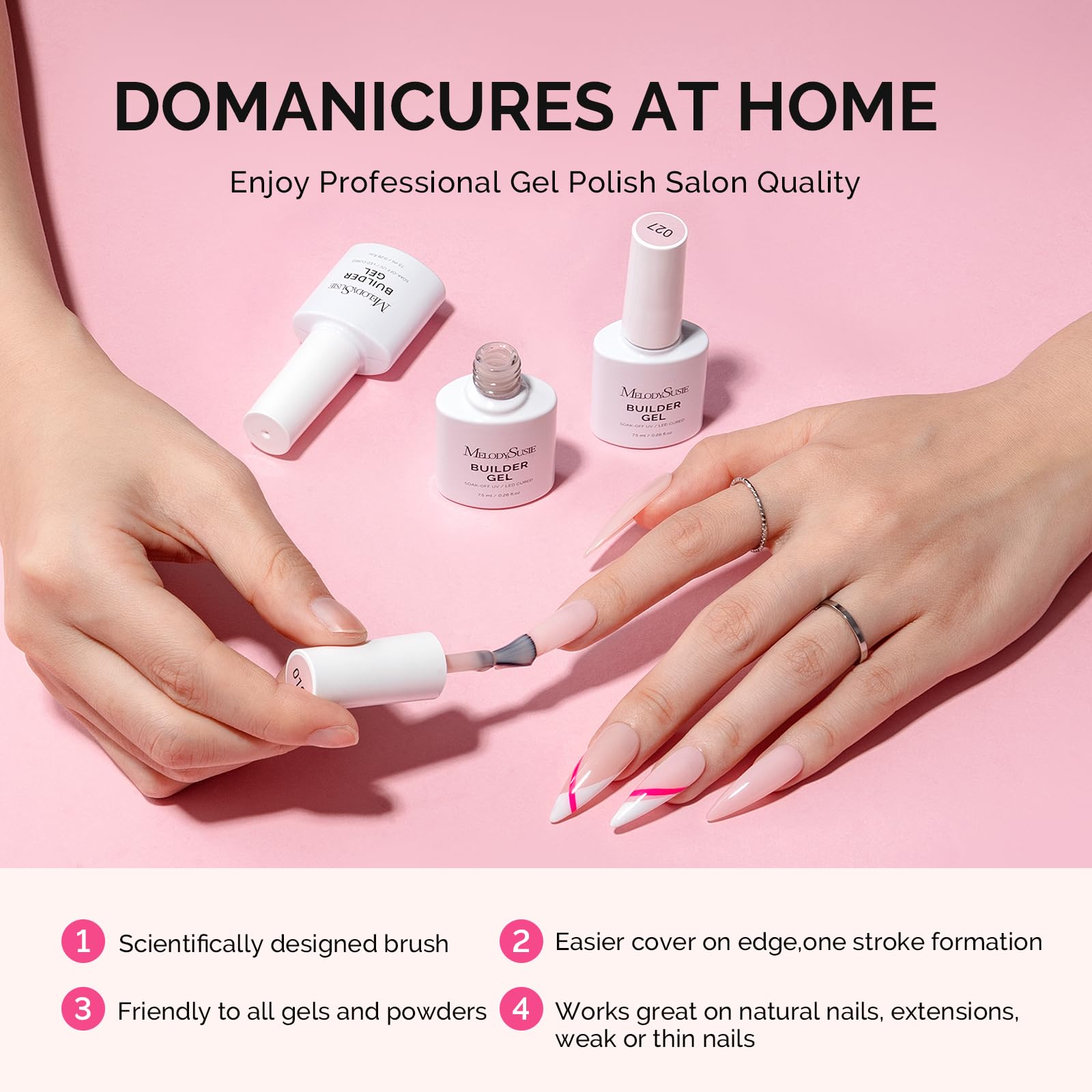 MelodySusie Builder Gel Nail Kit — 6 Nude Pink Thickening Gels, 8-in-1 Base Gel, UV/LED Cure