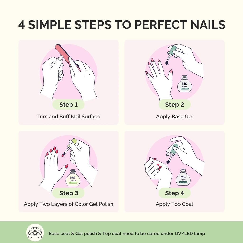MelodySusie Plant Based Gel Nail Polish Set – 8 Pcs + Top & Base Coat | HEMA-Free, 28+ Day Wear