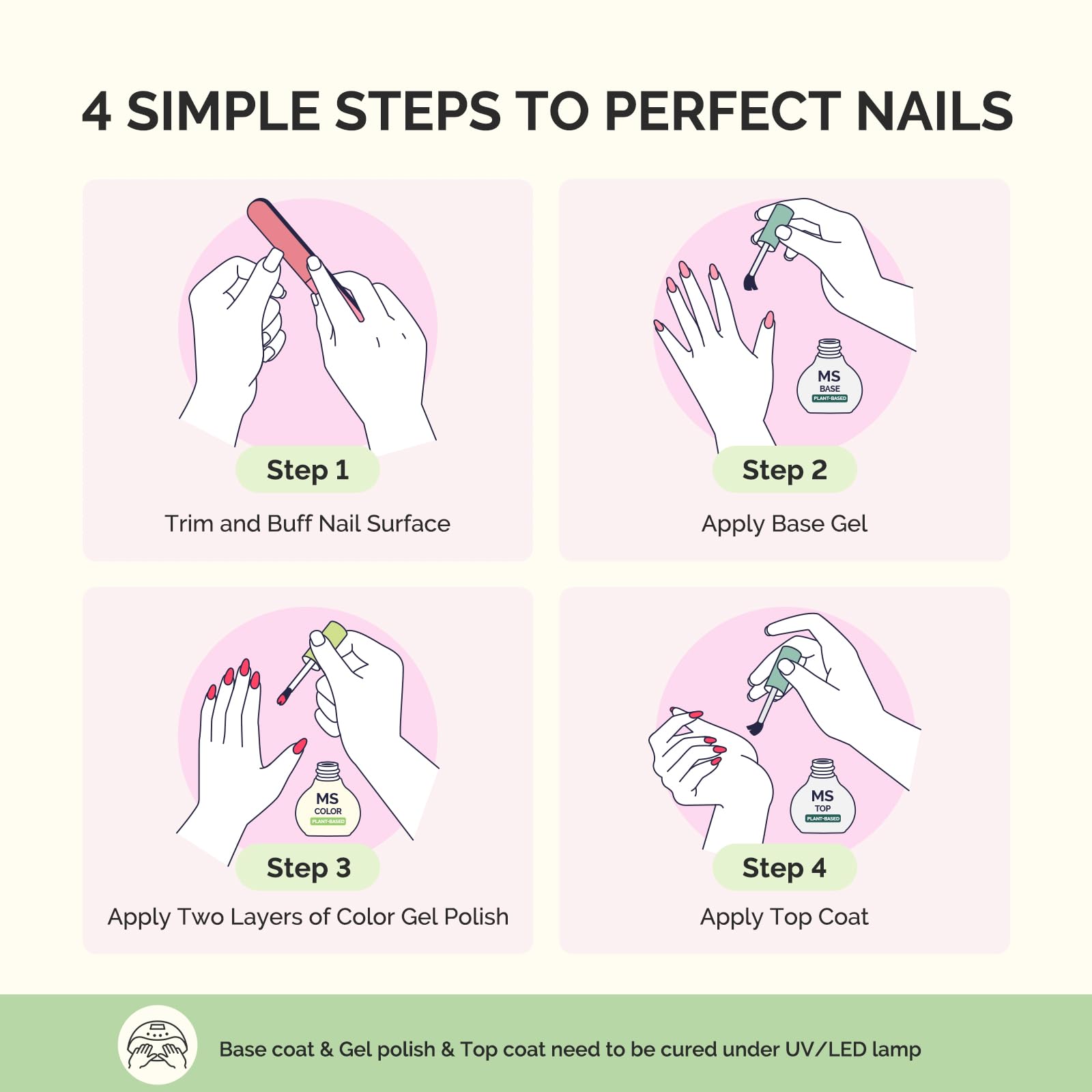 MelodySusie Plant Based Gel Nail Polish Set – 8 Pcs + Top & Base Coat | HEMA-Free, 28+ Day Wear