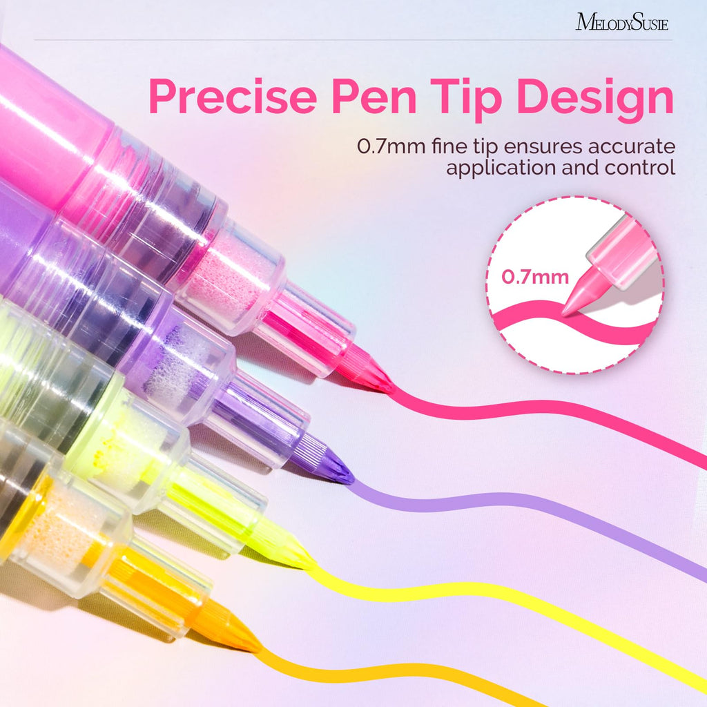 MelodySusie Nail Art Pens Set – 24 Colors, 0.7mm Fine Tip for Precise Nail Design | Salon & Home DIY