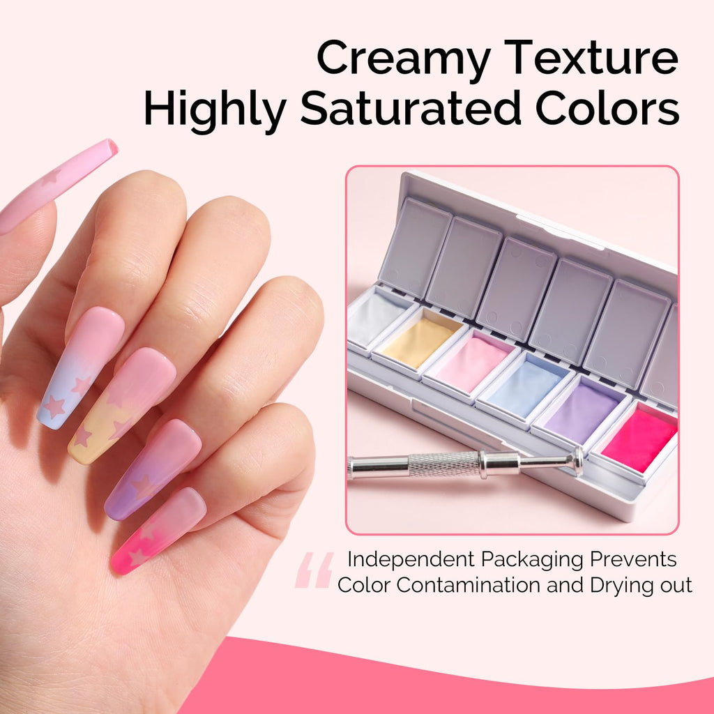MelodySusie Gradient Painting Gel Set — 6-Color Ombre UV Gel Polish + 100 Sponges & Four-Claw Grabber | No-Wipe, Soak Off