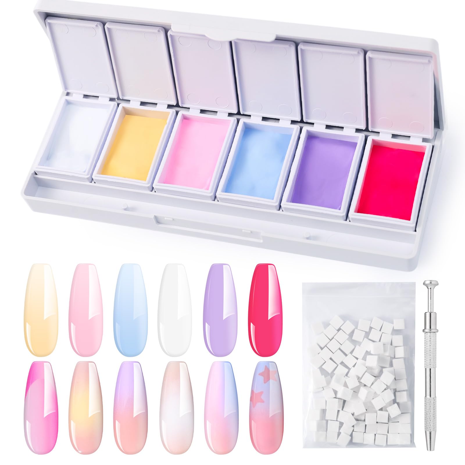 MelodySusie Gradient Painting Gel Set — 6-Color Ombre UV Gel Polish + 100 Sponges & Four-Claw Grabber | No-Wipe, Soak Off
