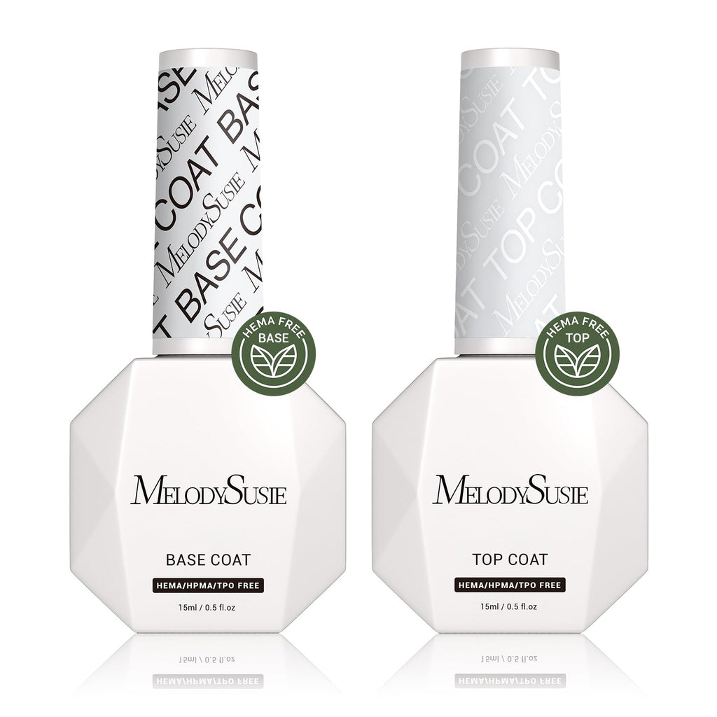 MelodySusie Hema Free Gel Base & Top Coat Set – No-Wipe Glossy Finish, 60-90s Cure, 21 Day Wear