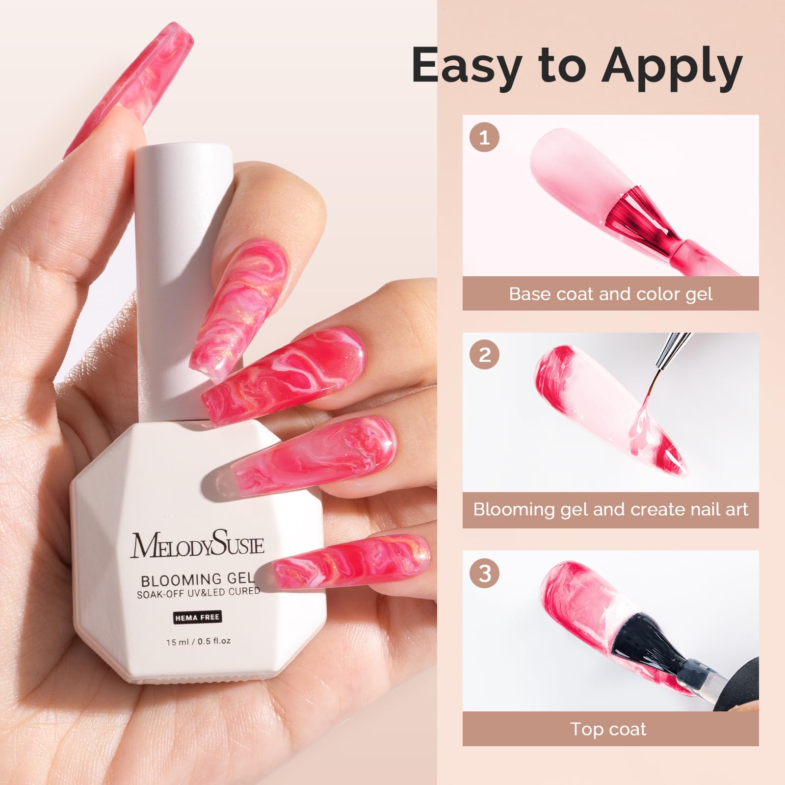 MelodySusie Hema-Free Blooming Gel for Nail Art – Marble Watercolor UV Polish, 0.53 Fl Oz