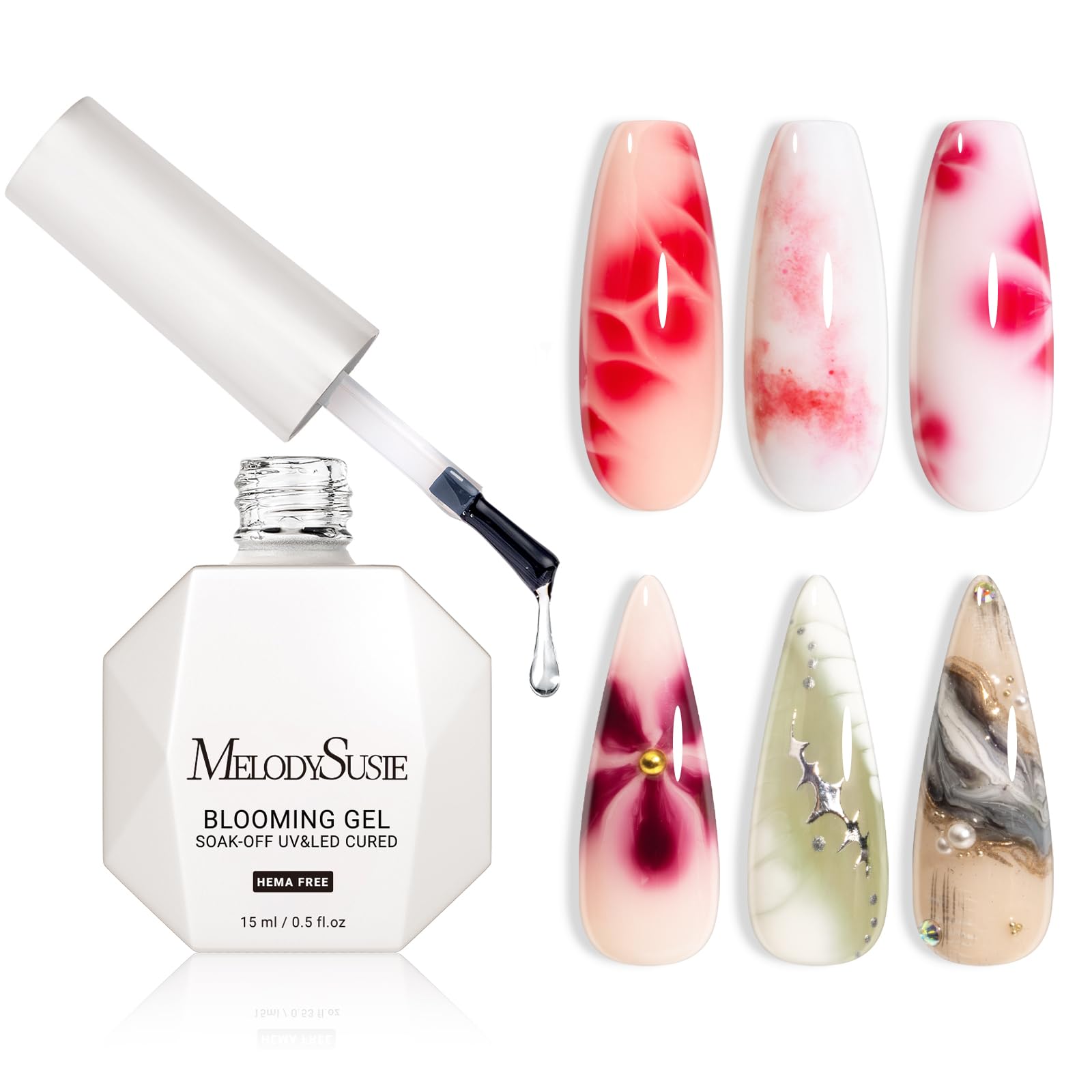 MelodySusie Hema-Free Blooming Gel for Nail Art – Marble Watercolor UV Polish, 0.53 Fl Oz
