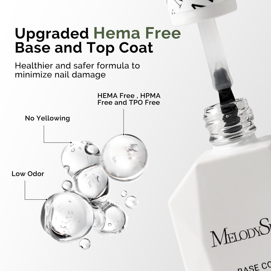 MelodySusie Hema Free Gel Base & Top Coat Set – No-Wipe Glossy Finish, 60-90s Cure, 21 Day Wear