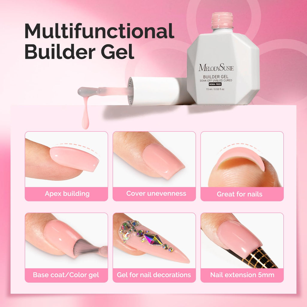 MelodySusie Hema Free Builder Gel Set – 6 Colors for Nail Thickening & Extensions | UV/LED Soak Off Gel