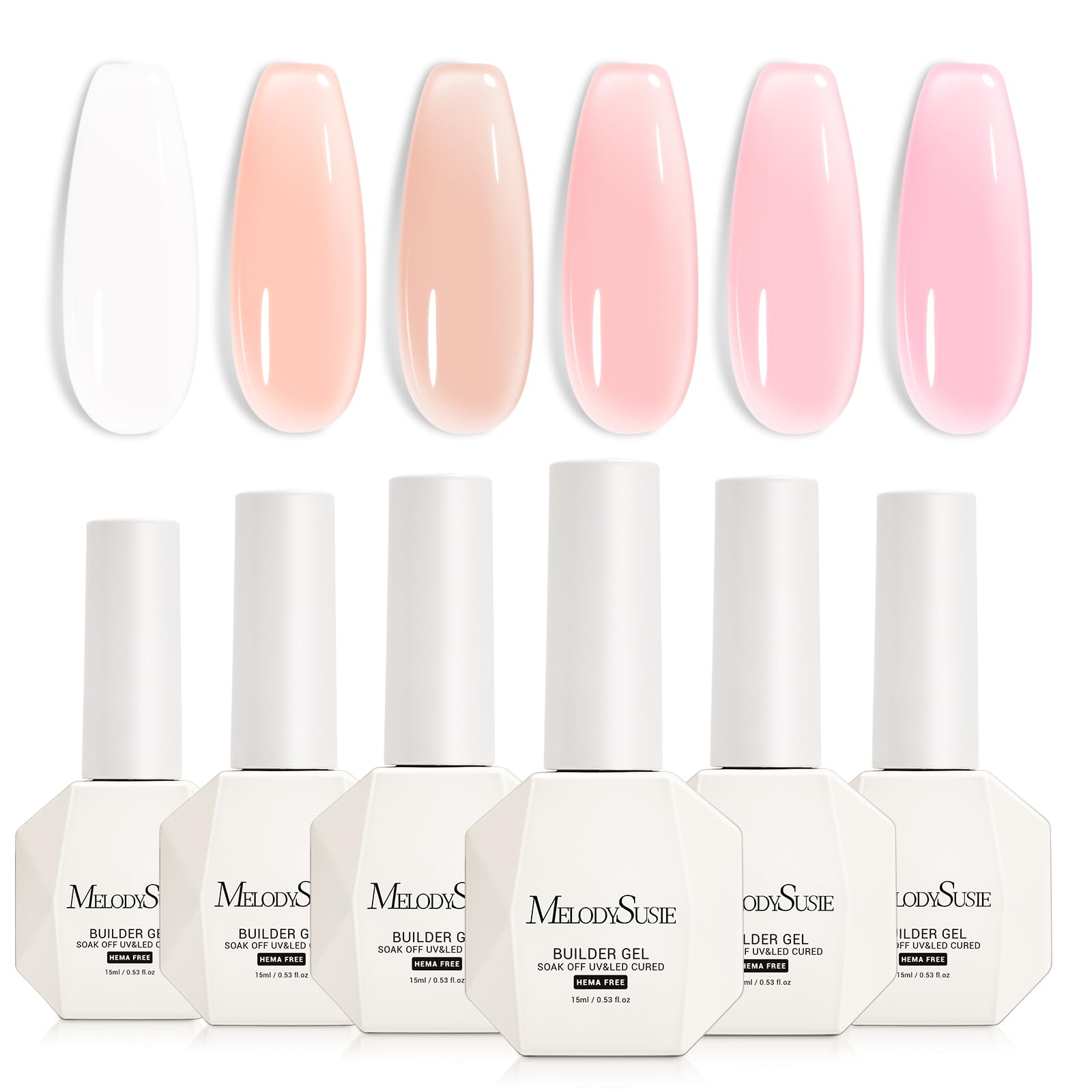 MelodySusie Hema Free Builder Gel Set – 6 Colors for Nail Thickening & Extensions | UV/LED Soak Off Gel