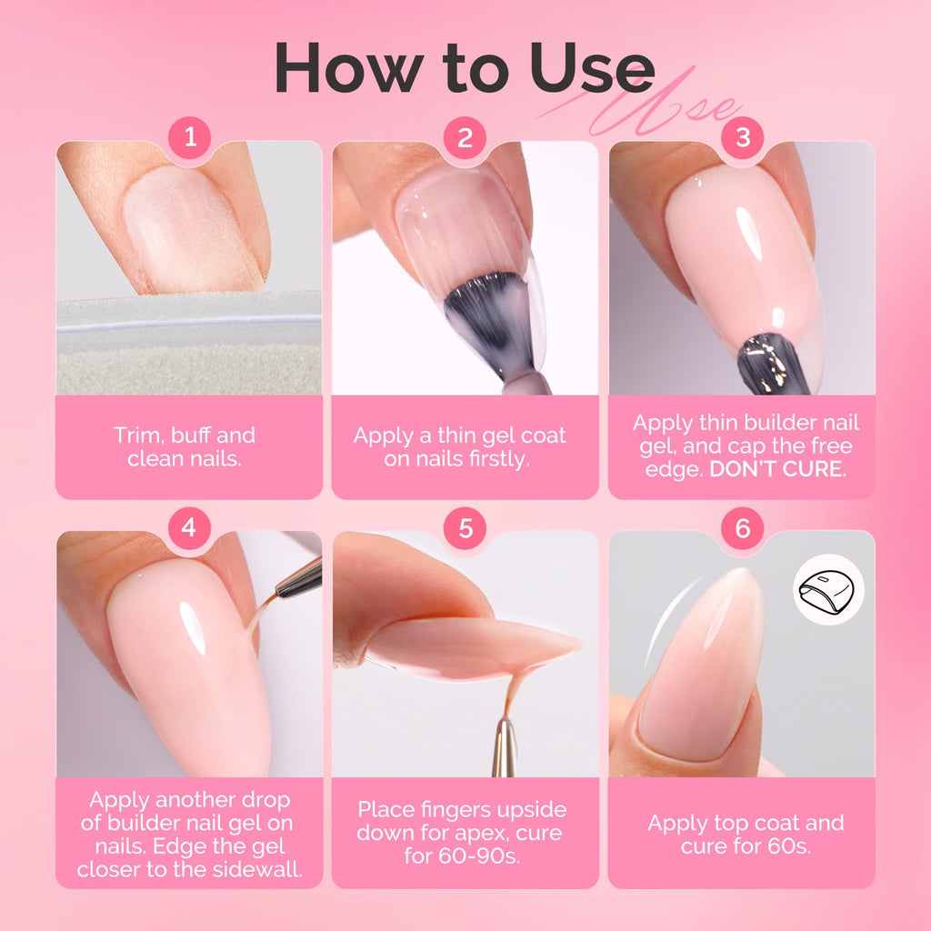 MelodySusie Hema Free Builder Gel Set – 6 Colors for Nail Thickening & Extensions | UV/LED Soak Off Gel
