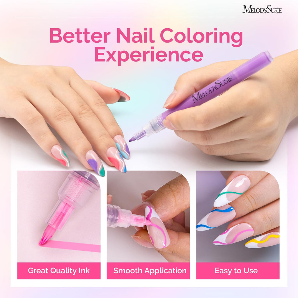 MelodySusie Nail Art Pens Set – 24 Colors, 0.7mm Fine Tip for Precise Nail Design | Salon & Home DIY
