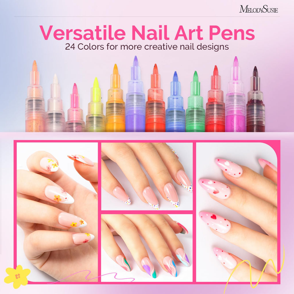 MelodySusie Nail Art Pens Set – 24 Colors, 0.7mm Fine Tip for Precise Nail Design | Salon & Home DIY