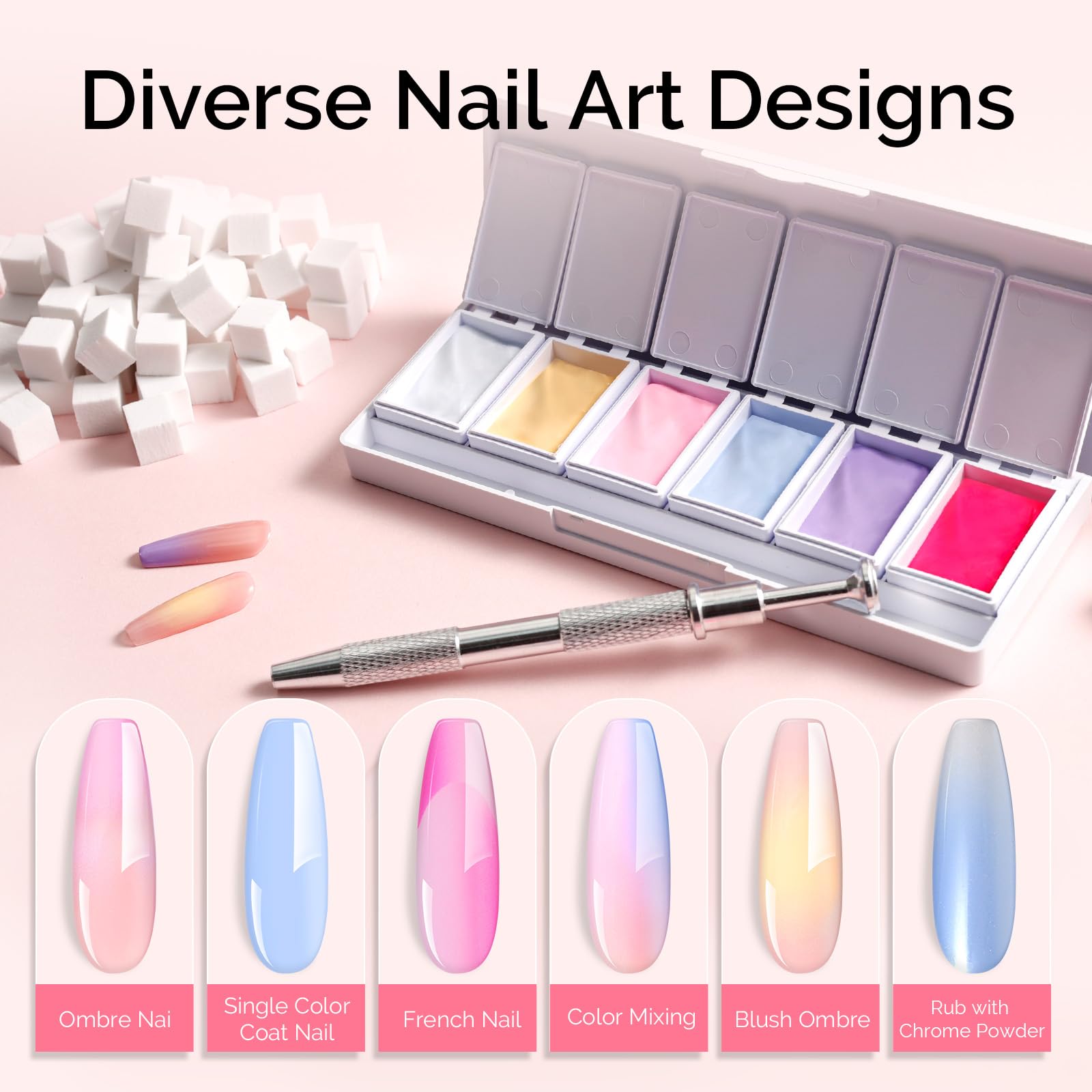 MelodySusie Gradient Painting Gel Set — 6-Color Ombre UV Gel Polish + 100 Sponges & Four-Claw Grabber | No-Wipe, Soak Off