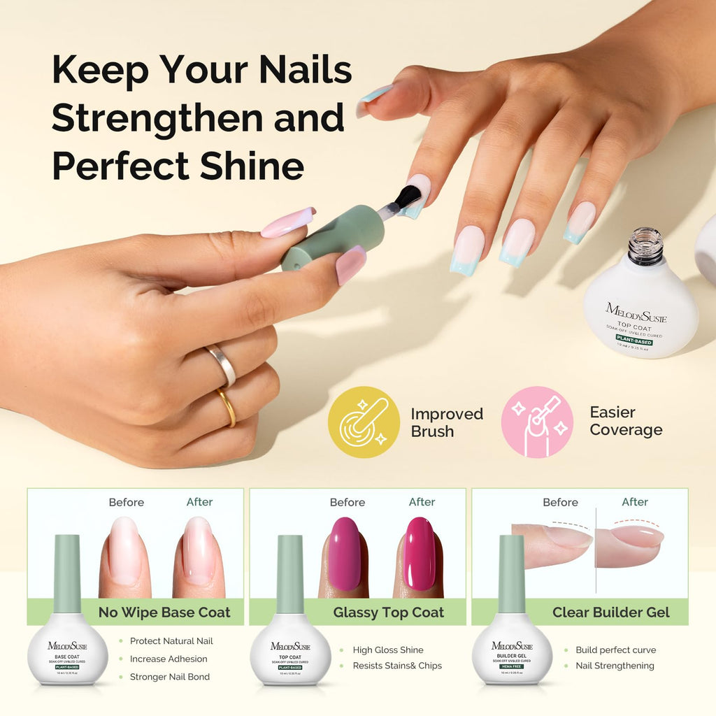 MelodySusie Gel Nail Polish Kit with P-Plus30F UV Nail Lamp – Plant-Based Gel Polish, Base Coat, Top Coat, Builder & Tools