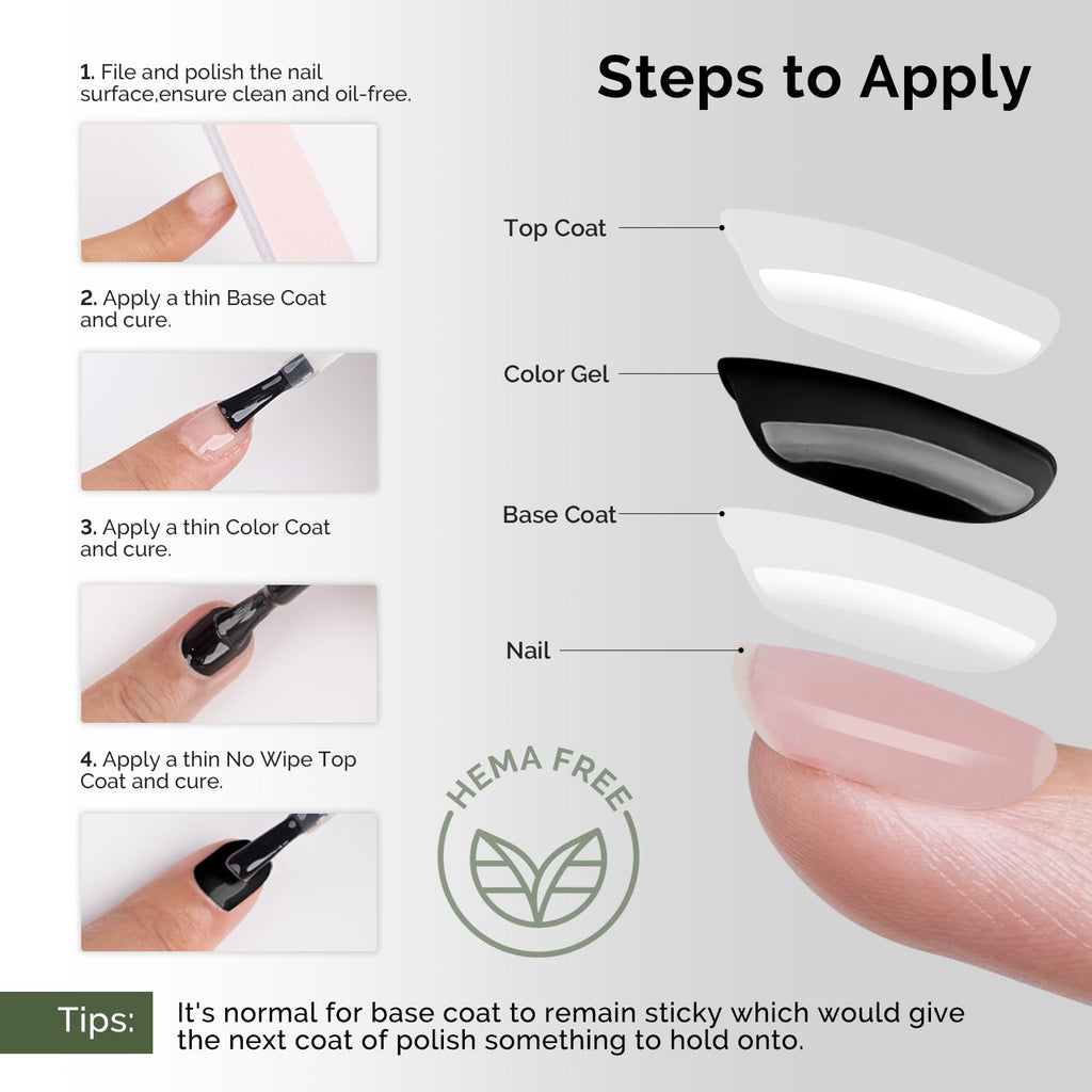MelodySusie Hema Free Gel Base & Top Coat Set – No-Wipe Glossy Finish, 60-90s Cure, 21 Day Wear