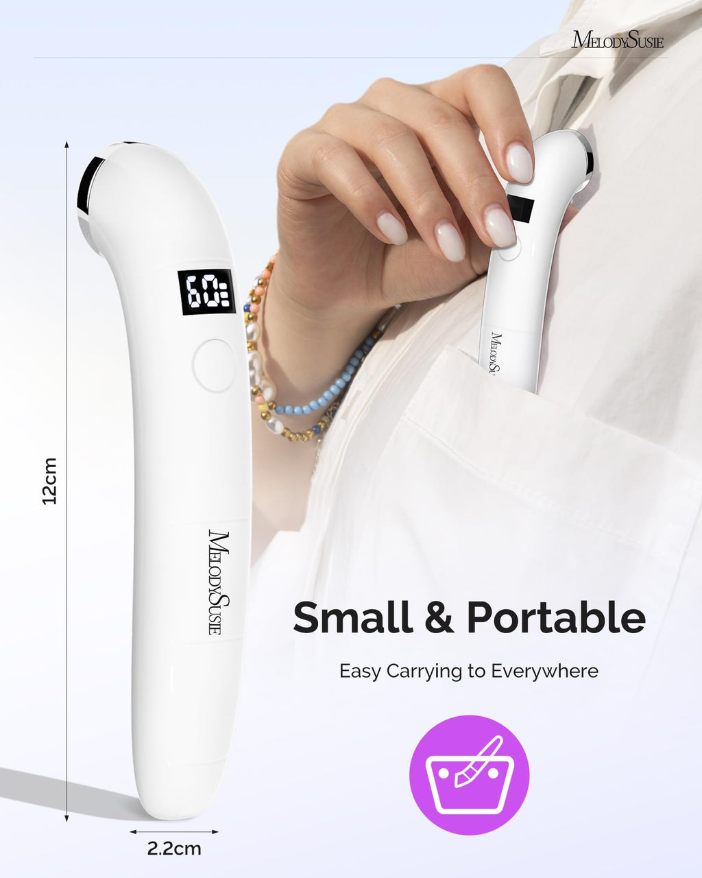 MelodySusie Ergonomic Cordless UV Nail Lamp – P-Art01A Mini LED Light with LCD & 2 Timers