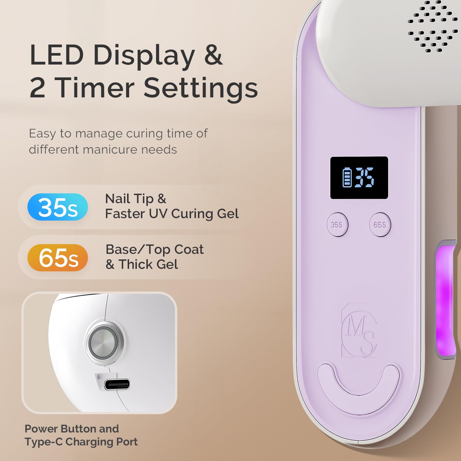 MelodySusie P-PLUS20F: Compact Cordless UV Nail Lamp with Rotatable Panel - Rechargeable Pink
