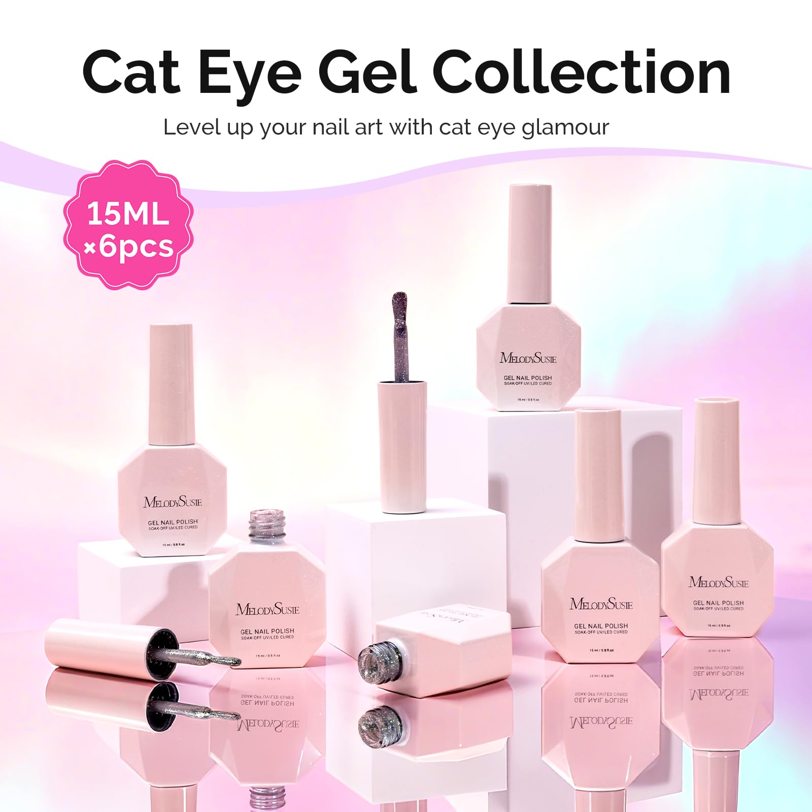 MelodySusie 9D Chameleon Cat Eye Gel Nail Polish Set – 6 x 15ml with Magnet