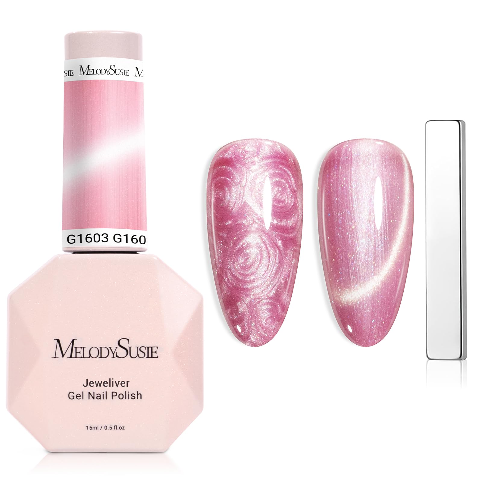 MelodySusie Pearl Cat Eye Gel Polish – Bubblegum Pink Glitter UV Magnetic Nail Polish (0.5oz) G1603