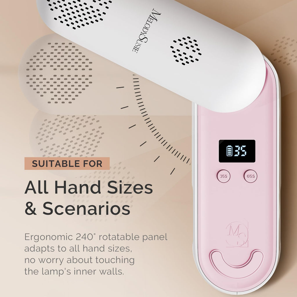 MelodySusie P-PLUS20F: Compact Cordless UV Nail Lamp with Rotatable Panel – 48W, Rechargeable, Pink