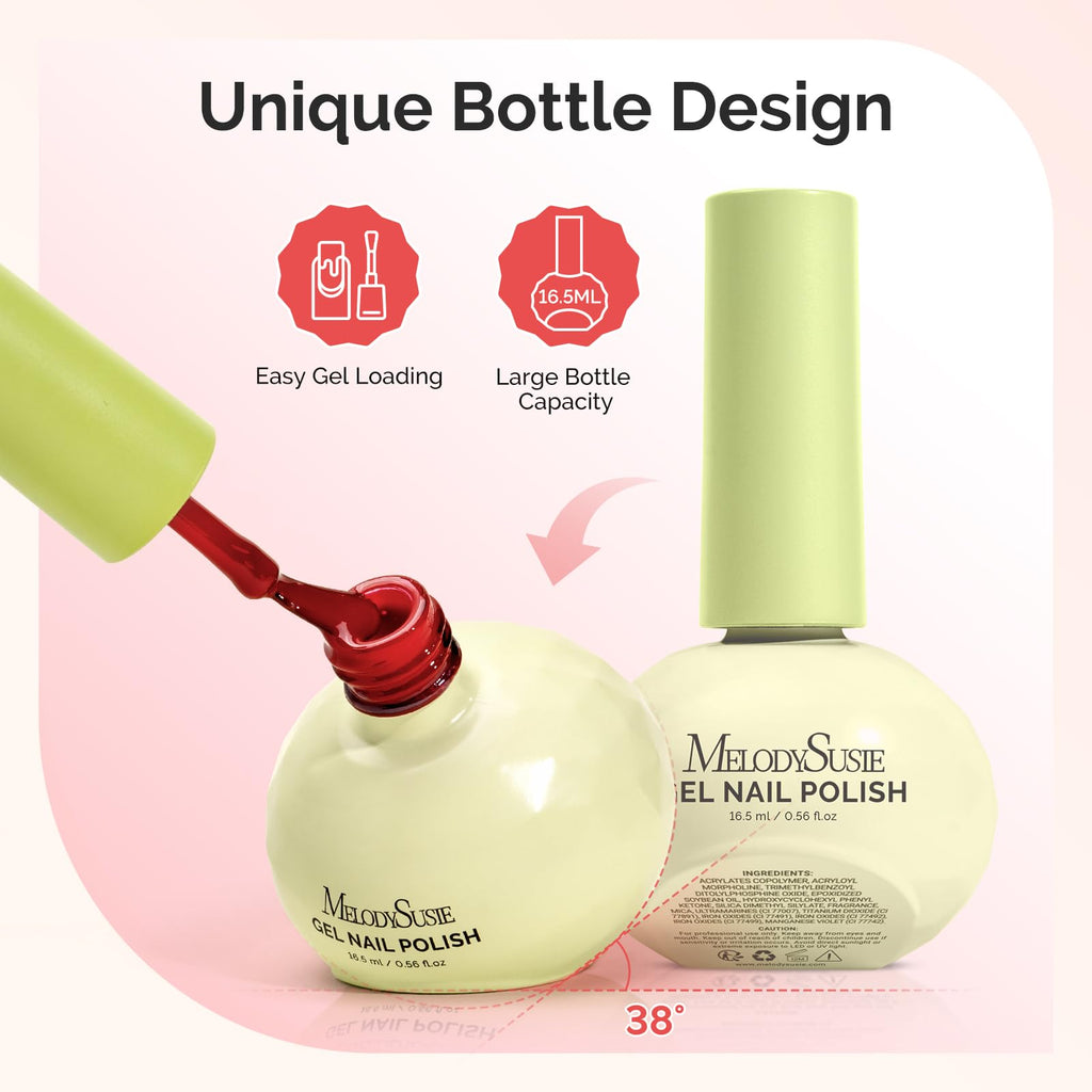 MelodySusie Gel Nail Polish Set – 10 Nude Colors + 2 Top & Base Coats, Plant-Based 3-Free Formula, Tilt‑and‑Stand Bottle, 16.5ml, Gift for At‑Home Nail Art