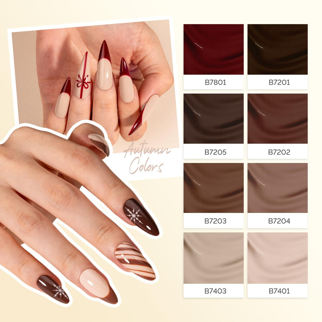 MelodySusie Plant Based Gel Nail Polish Set – 8Pcs, HEMA Free, Soak Off UV/LED, Autumn & Winter Dark Colors, 10ml