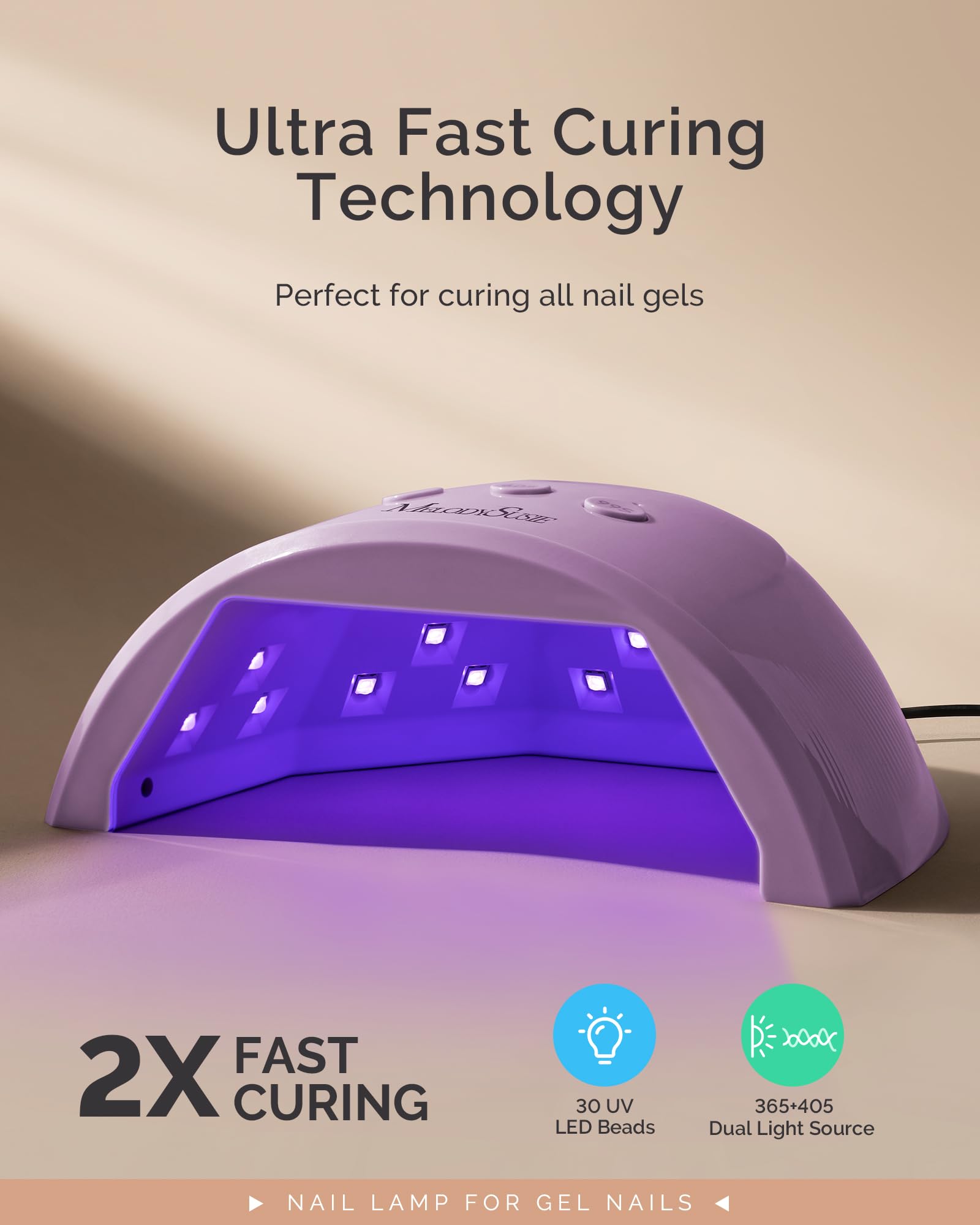 MelodySusie Compact Advanced UV LED Nail Lamp P-Plus30F – 3 Timers, Auto Sensor, Purple