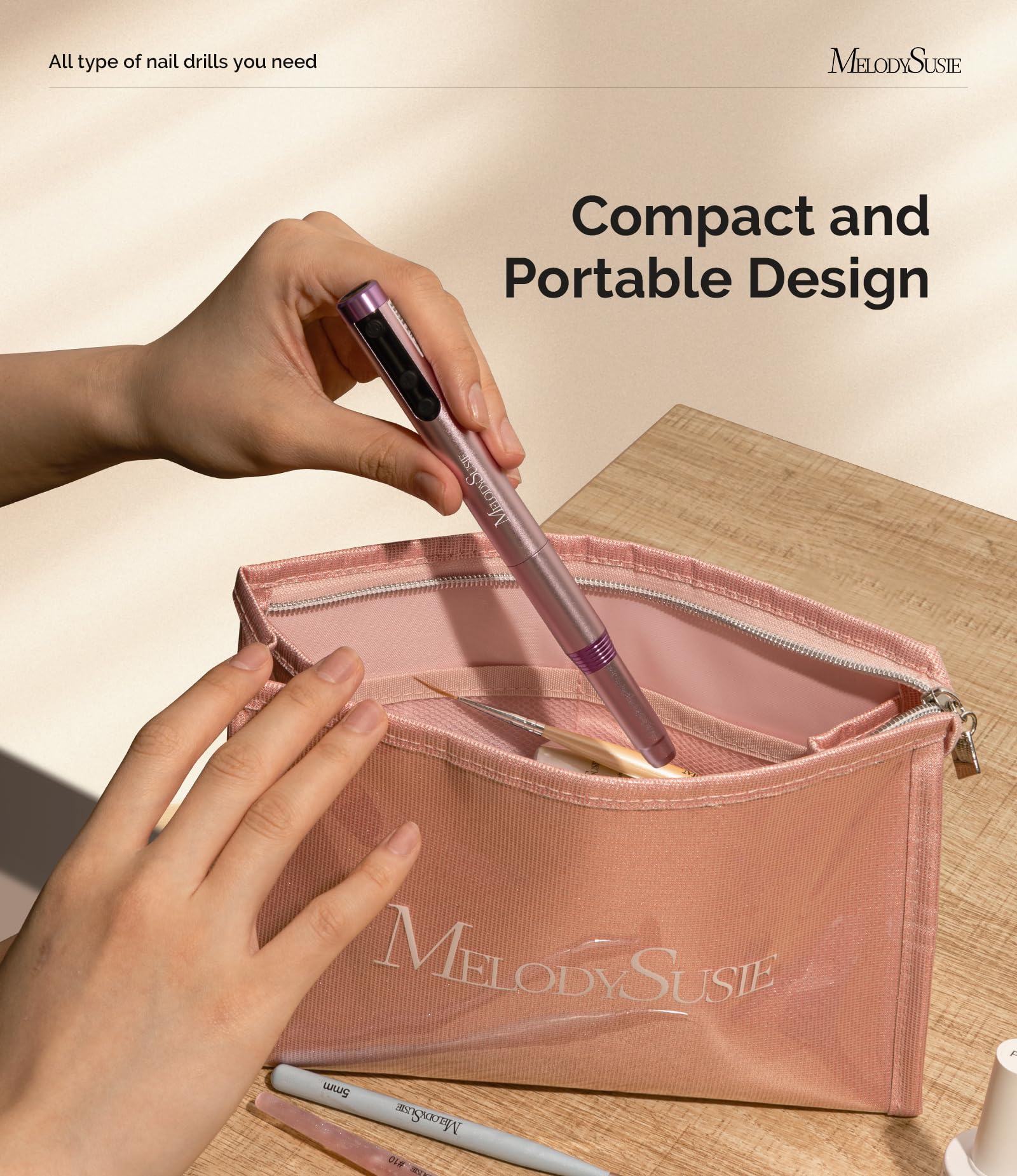 MelodySusie PM170F Pen-Shaped Ultra-Slim Cordless Nail Drill – 30,000 RPM, LED Display, Home Manicure & Gel Removal