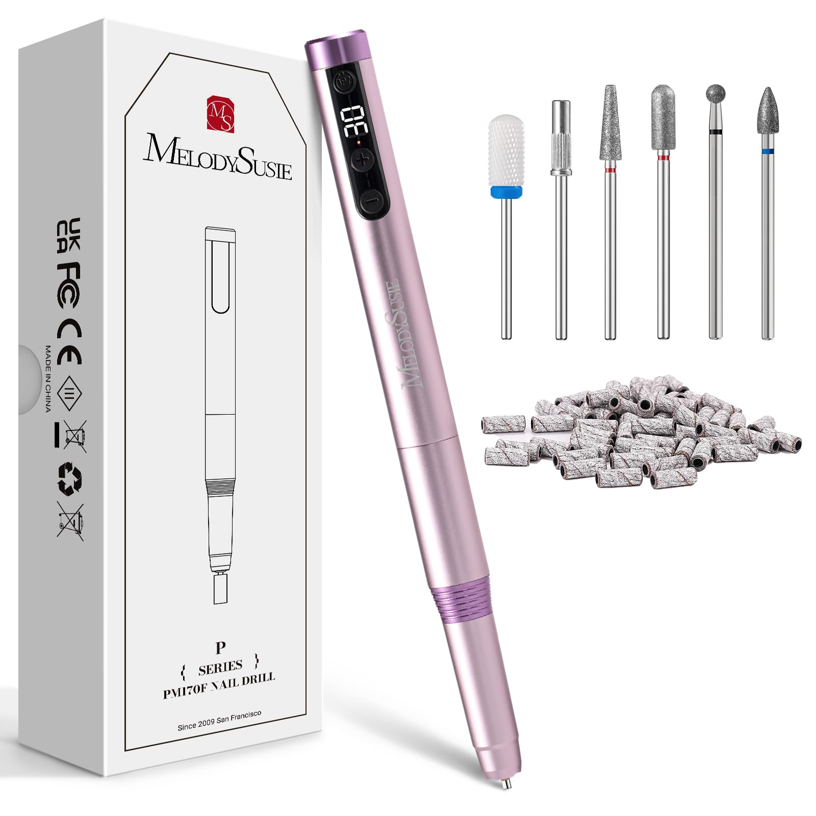 MelodySusie PM170F Pen-Shaped Ultra-Slim Cordless Nail Drill – 30,000 RPM, LED Display, Home Manicure & Gel Removal