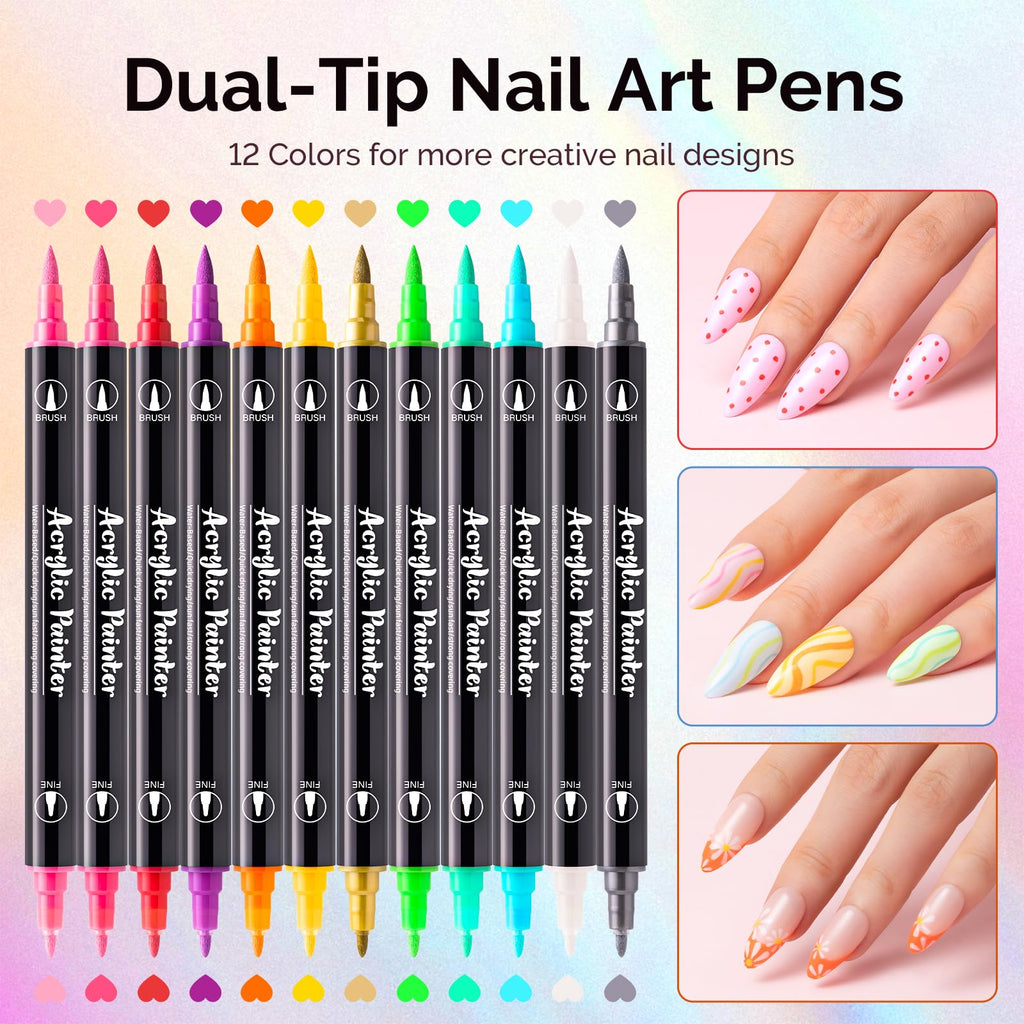 MelodySusie Nail Art Pens Set: 12-Color Dual-Ended Nails Pens for DIY Manicure