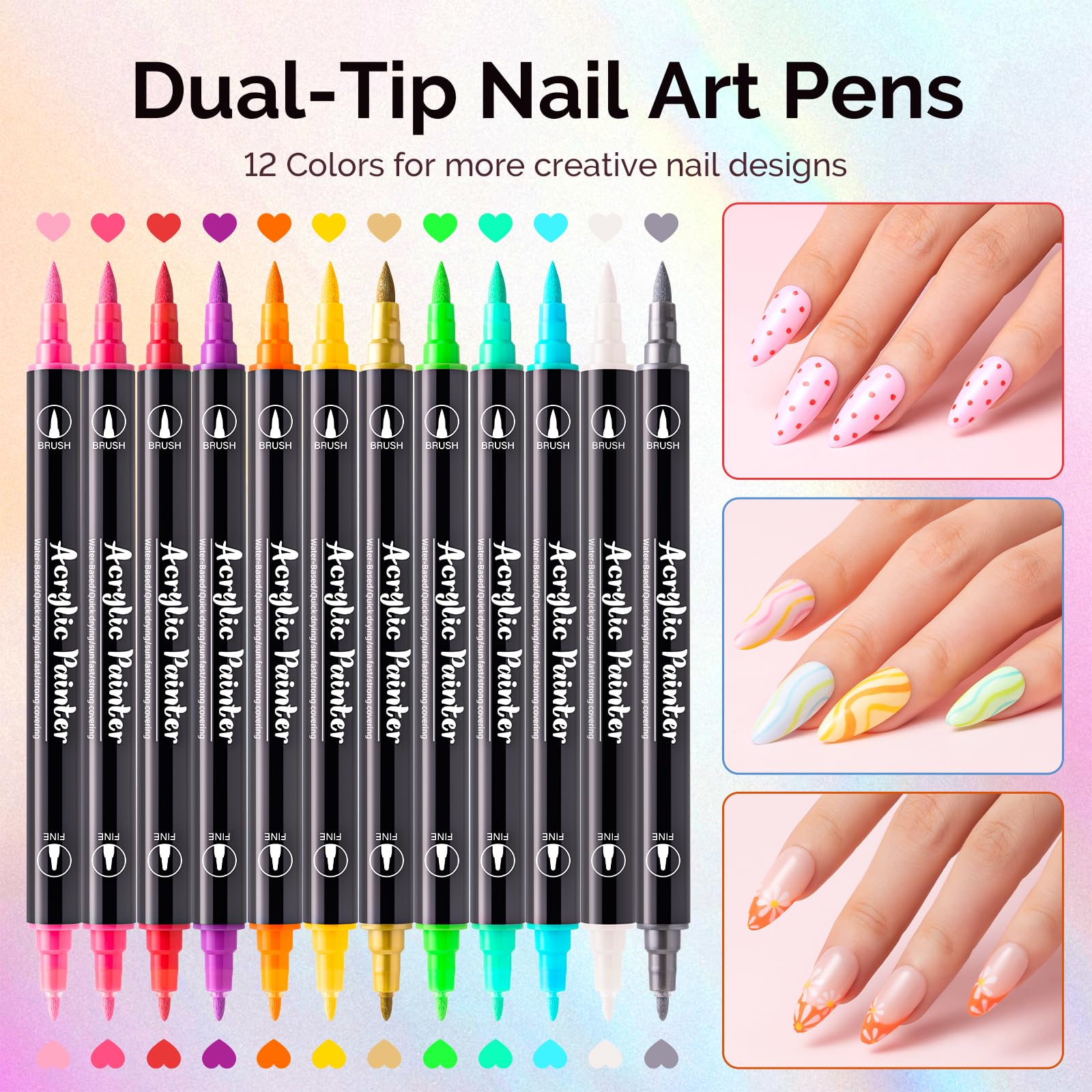 MelodySusie Nail Art Pens Set: 12-Color Dual-Ended Nails Pens for DIY Manicure