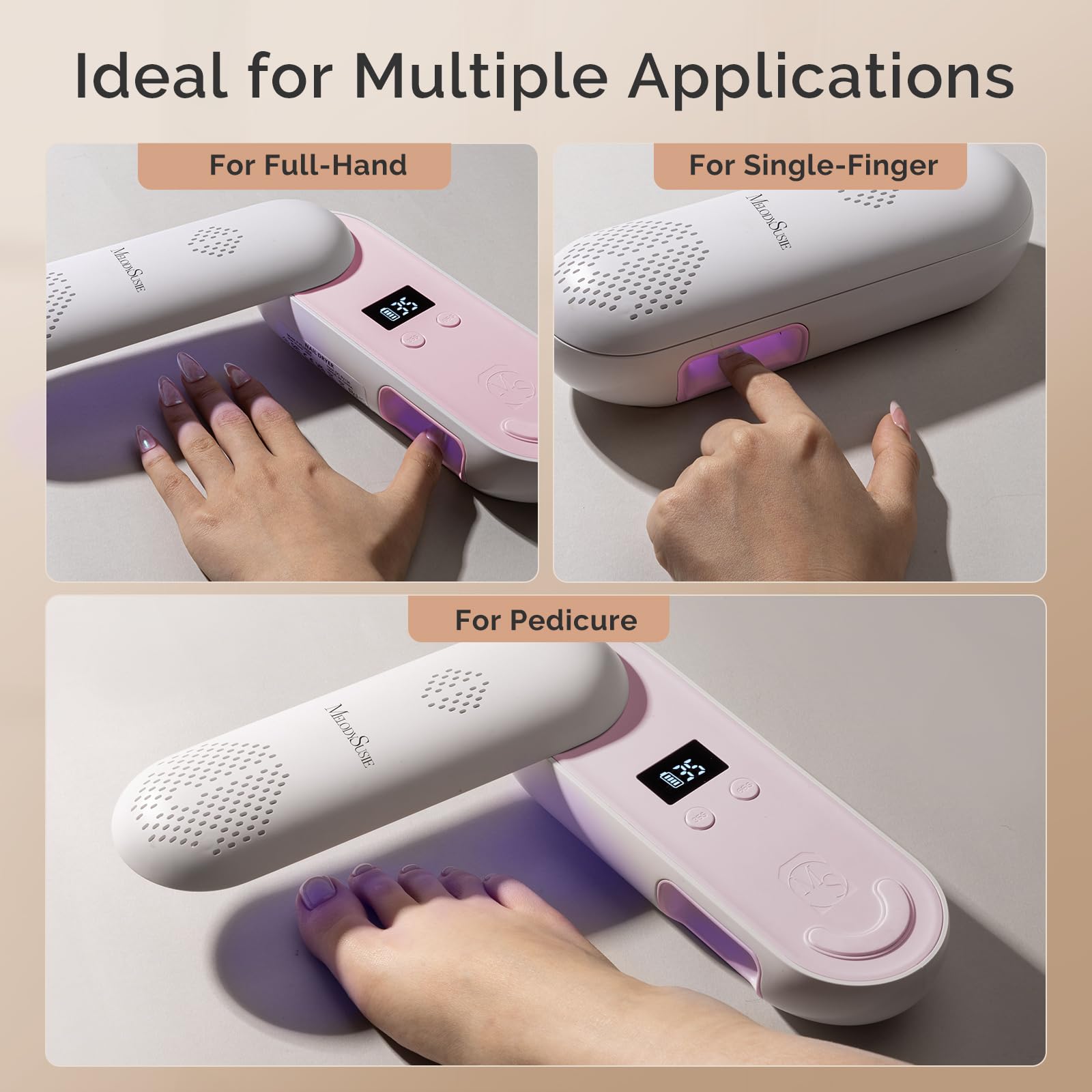MelodySusie P-PLUS20F: Compact Cordless UV Nail Lamp with Rotatable Panel – 48W, Rechargeable, Pink