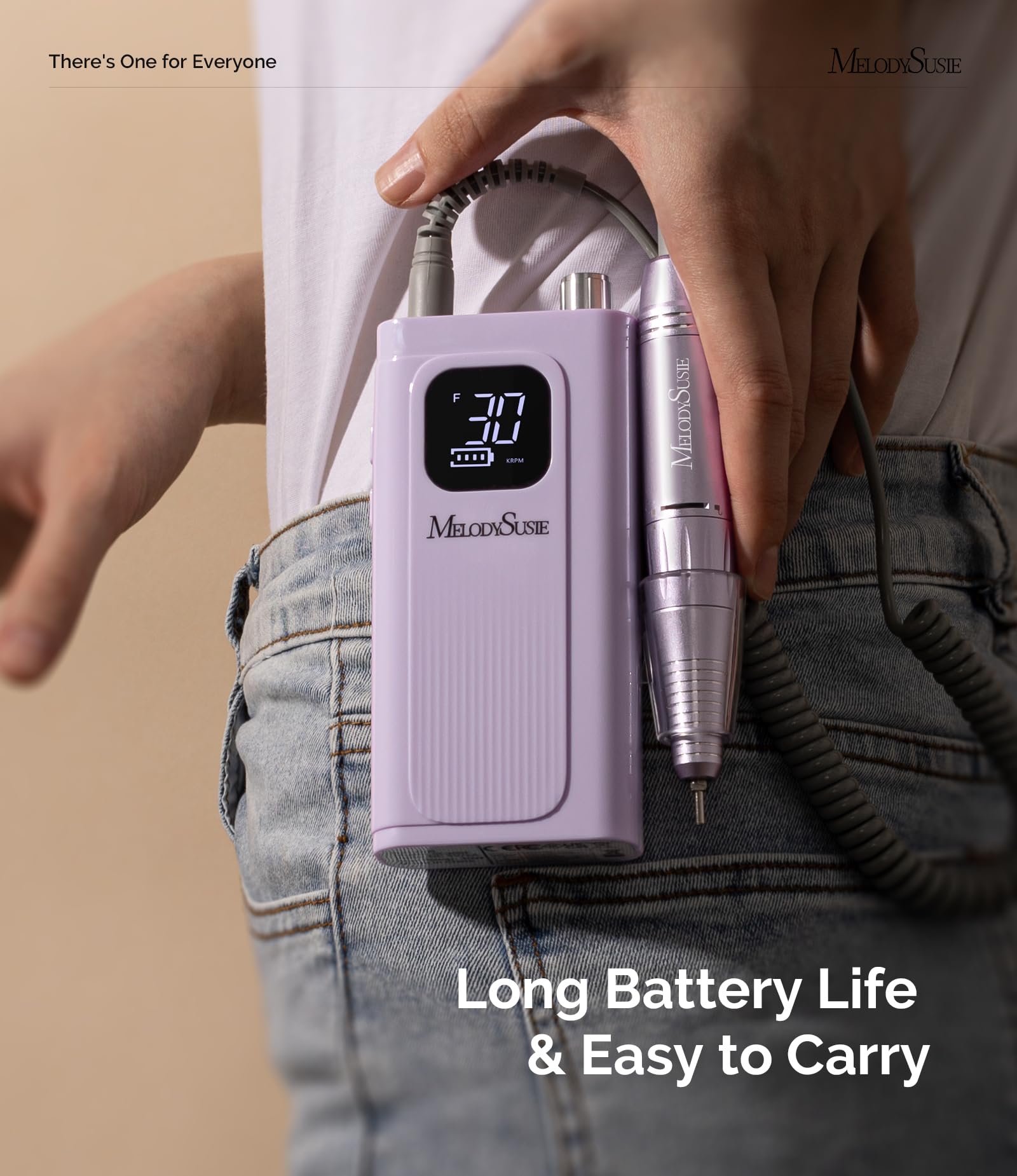 MelodySusie SC300F Clip-On Rechargeable Nail Drill – 30,000 RPM, LCD Display, Training & Home Use (Purple)