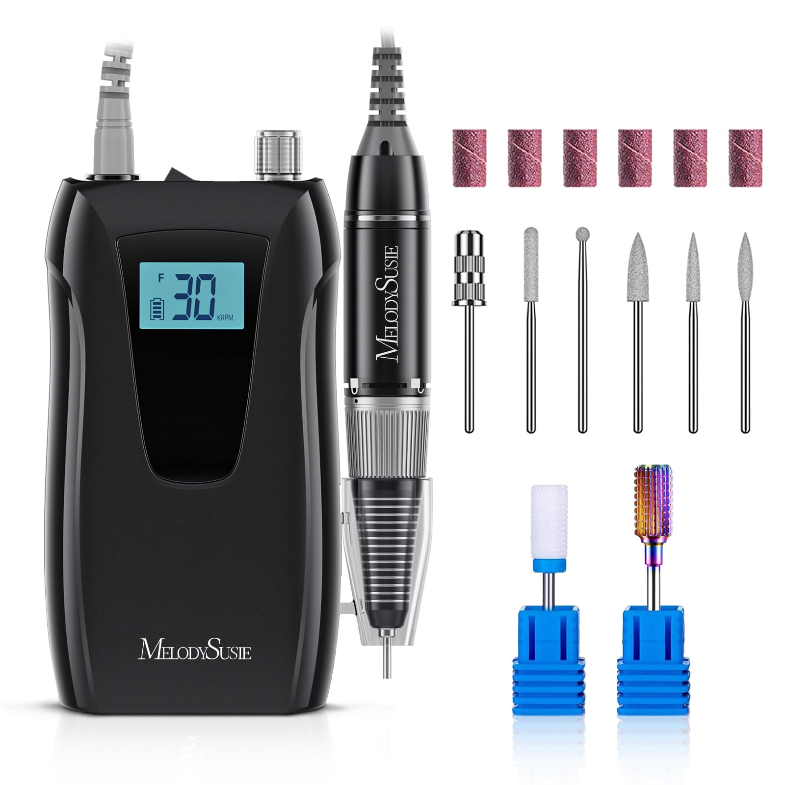 MelodySusie SC320D Nail Drill – 30000RPM Rechargeable Clip-On E-File for Manicure & Home Use