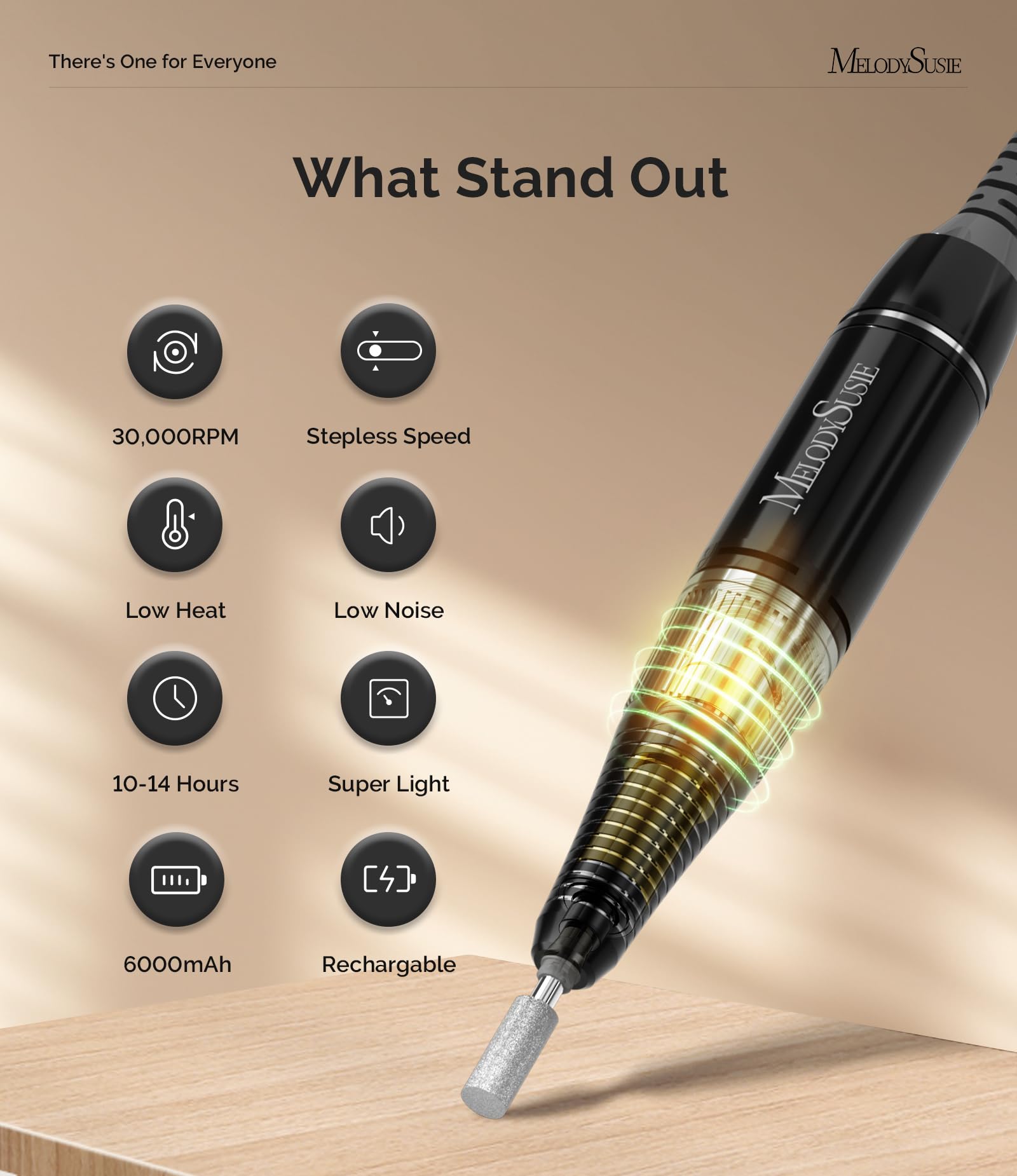 MelodySusie SC320D Nail Drill – 30000RPM Rechargeable Clip-On E-File for Manicure & Home Use