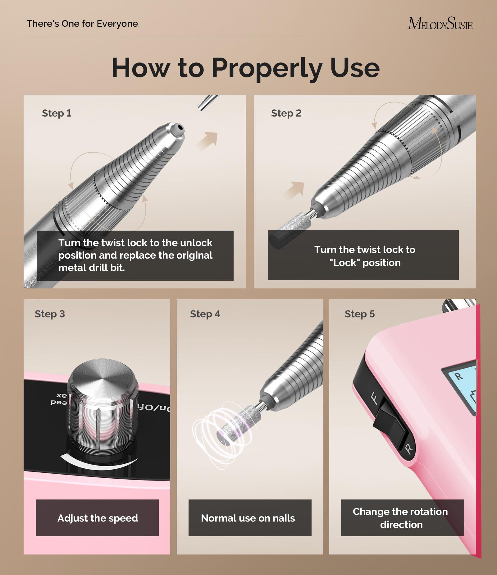 MelodySusie SC320H Nail Drill – 0-30000 RPM Cordless E-File with LCD Display for Training, Home Manicure & Gel Removal