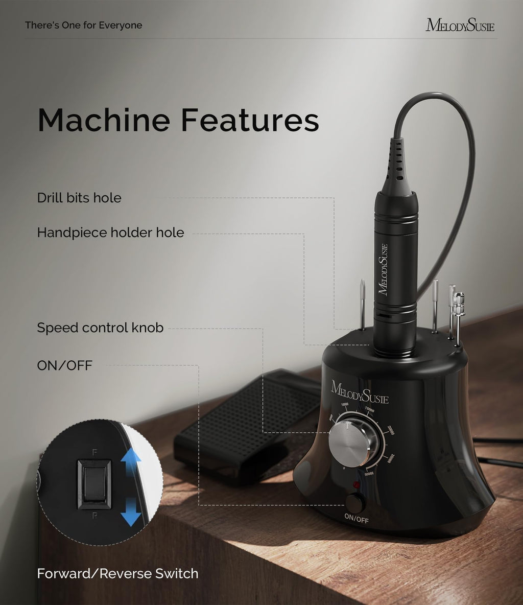 MelodySusie SC320I Nail Drill – 30000RPM Desktop E-File with Foot Pedal