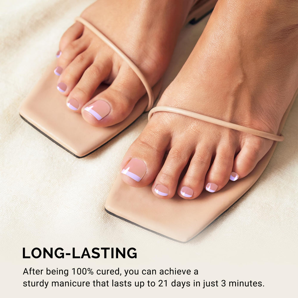 MelodySusie 32Pcs Semi-Cured Gel Toe Nail Strips – White French Tips, Easy Pedicure