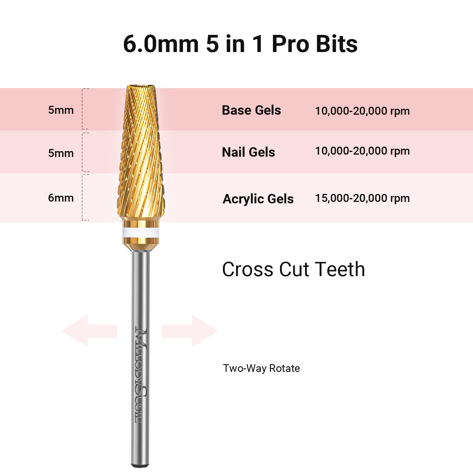 MelodySusie Upgrade 5 in 1 Nail Drill Bits – 3/32" Carbide Tungsten Pro Set (Series X)