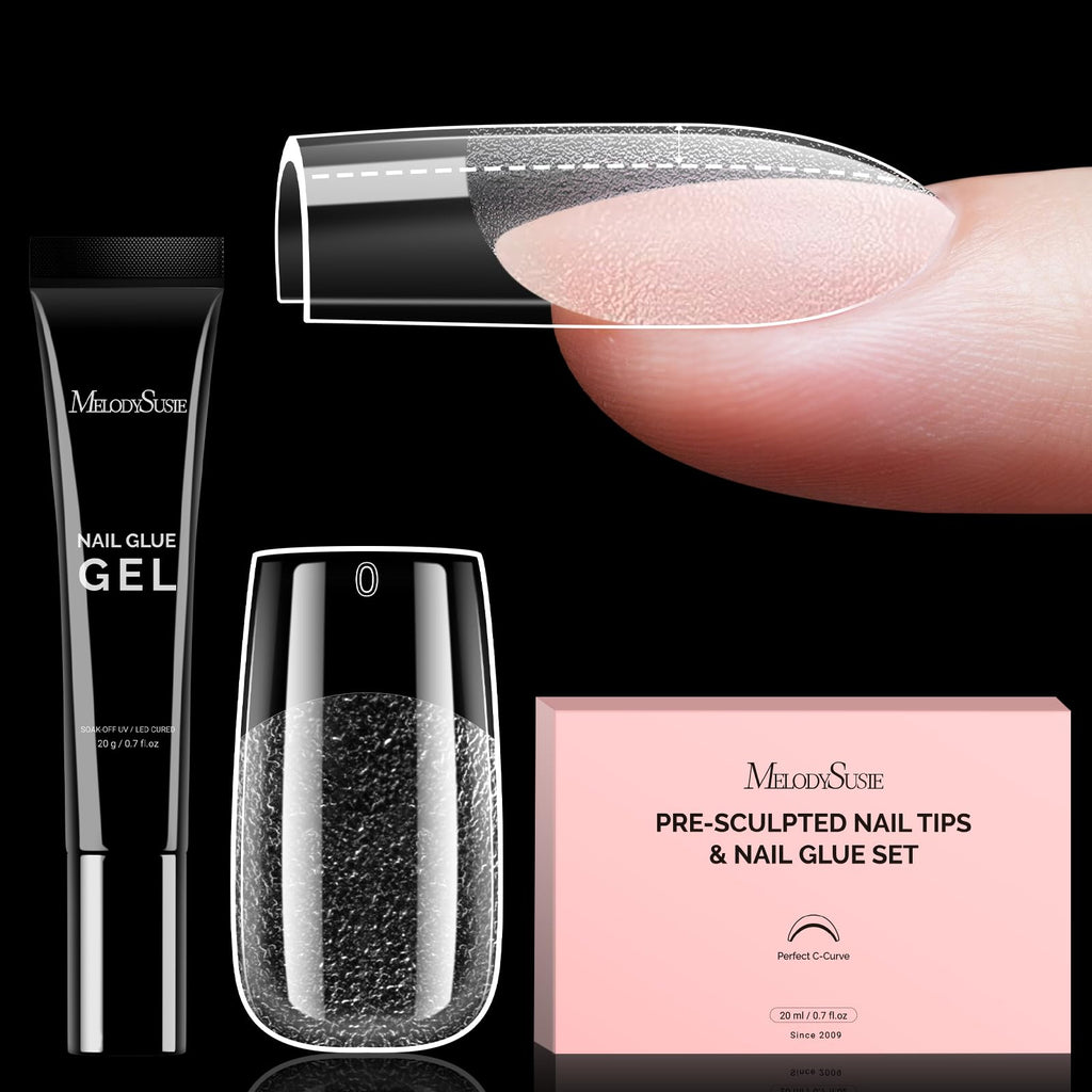 MelodySusie Square Gel Nail Tips Kit – 300Pcs Pre-Built Apex, 15 Sizes, Clear Half-Matte
