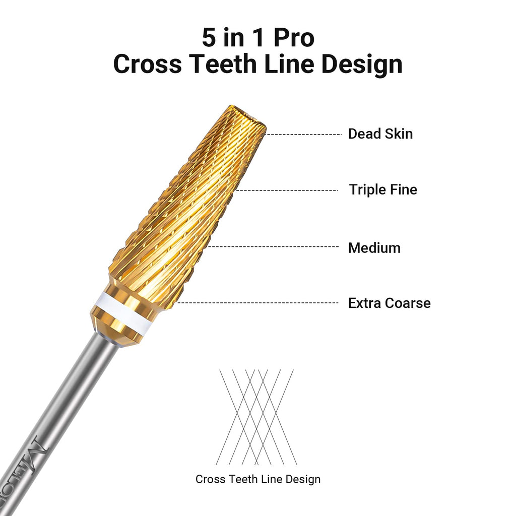 MelodySusie Upgrade 5 in 1 Nail Drill Bits – 3/32" Carbide Tungsten Pro Set (Series X)