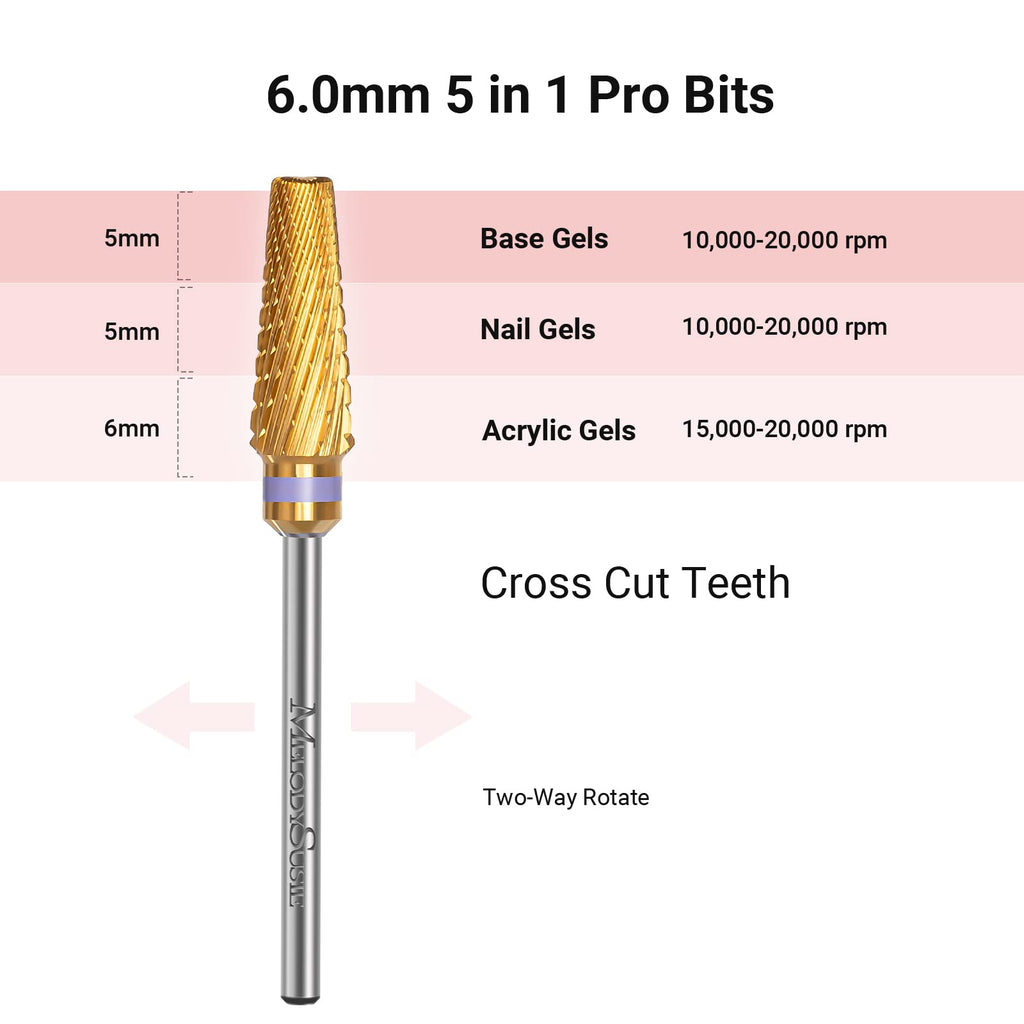MelodySusie Upgrade 5 in 1 Nail Drill Bits – 3-32in Carbide Tungsten, Mixed Sizes, Series Bit X