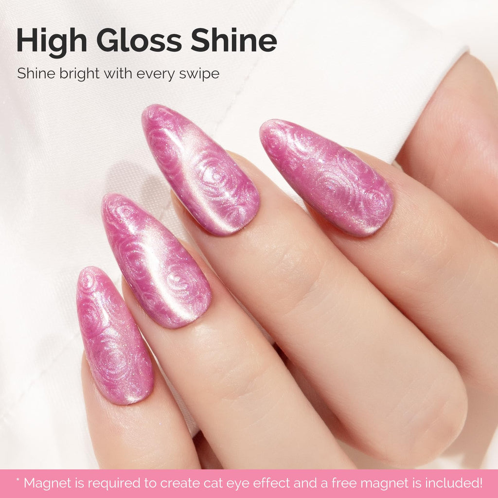 MelodySusie Pearl Cat Eye Gel Polish – Bubblegum Pink Glitter UV Magnetic Nail Polish (0.5oz) G1603