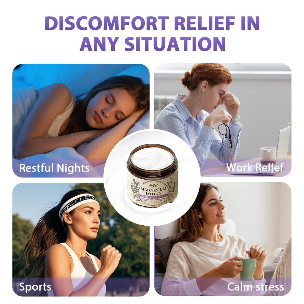 Melopuff Magnesium Lotion for Sleep & Muscle Relaxation – Non-Greasy Nighttime Body Cream, Lavender, 7oz