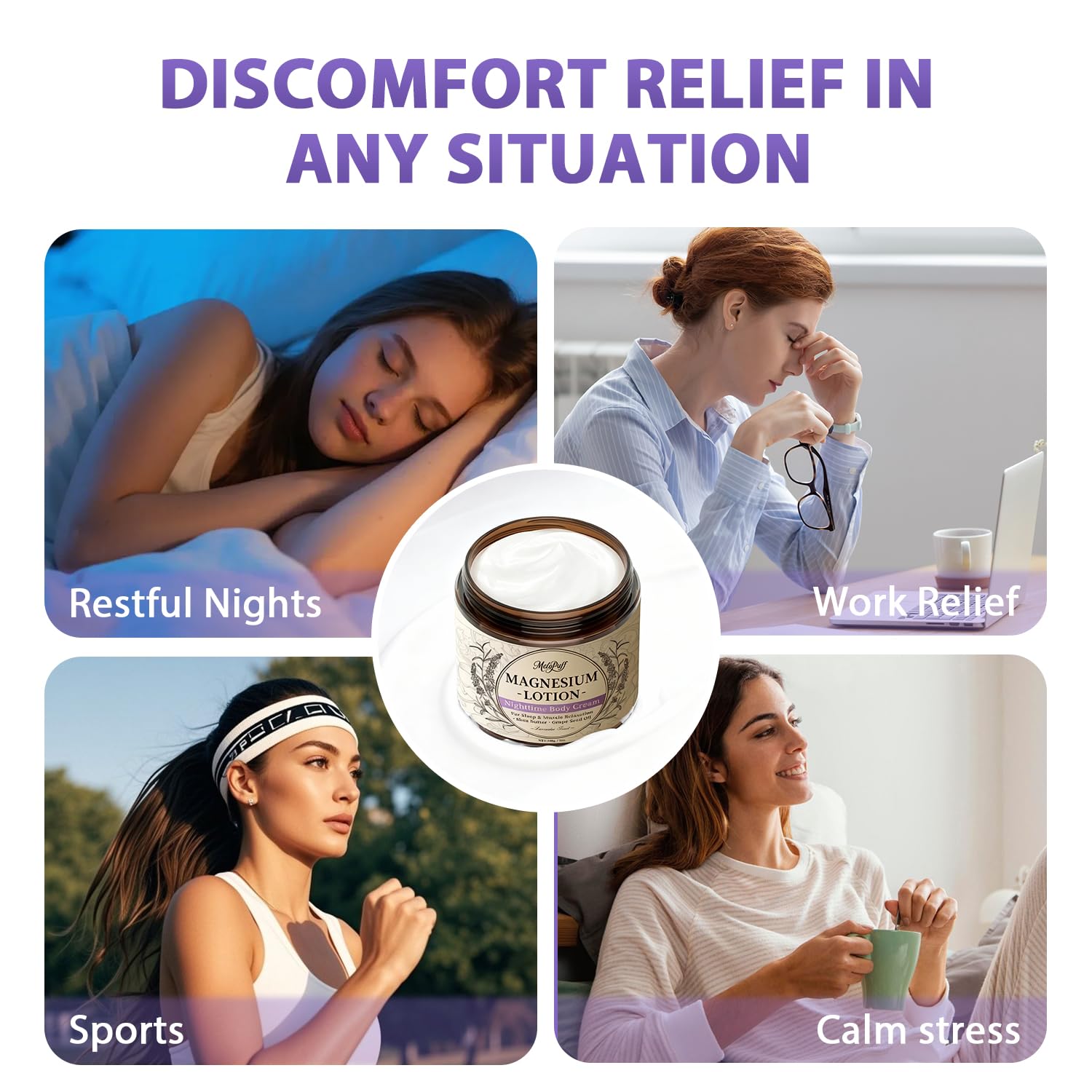 Melopuff Magnesium Lotion for Sleep & Muscle Relaxation – Non-Greasy Nighttime Body Cream, Lavender, 7oz