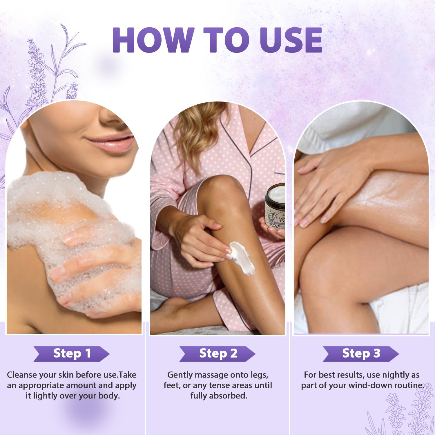 Melopuff Magnesium Lotion for Sleep & Muscle Relaxation – Non-Greasy Nighttime Body Cream, Lavender, 7oz