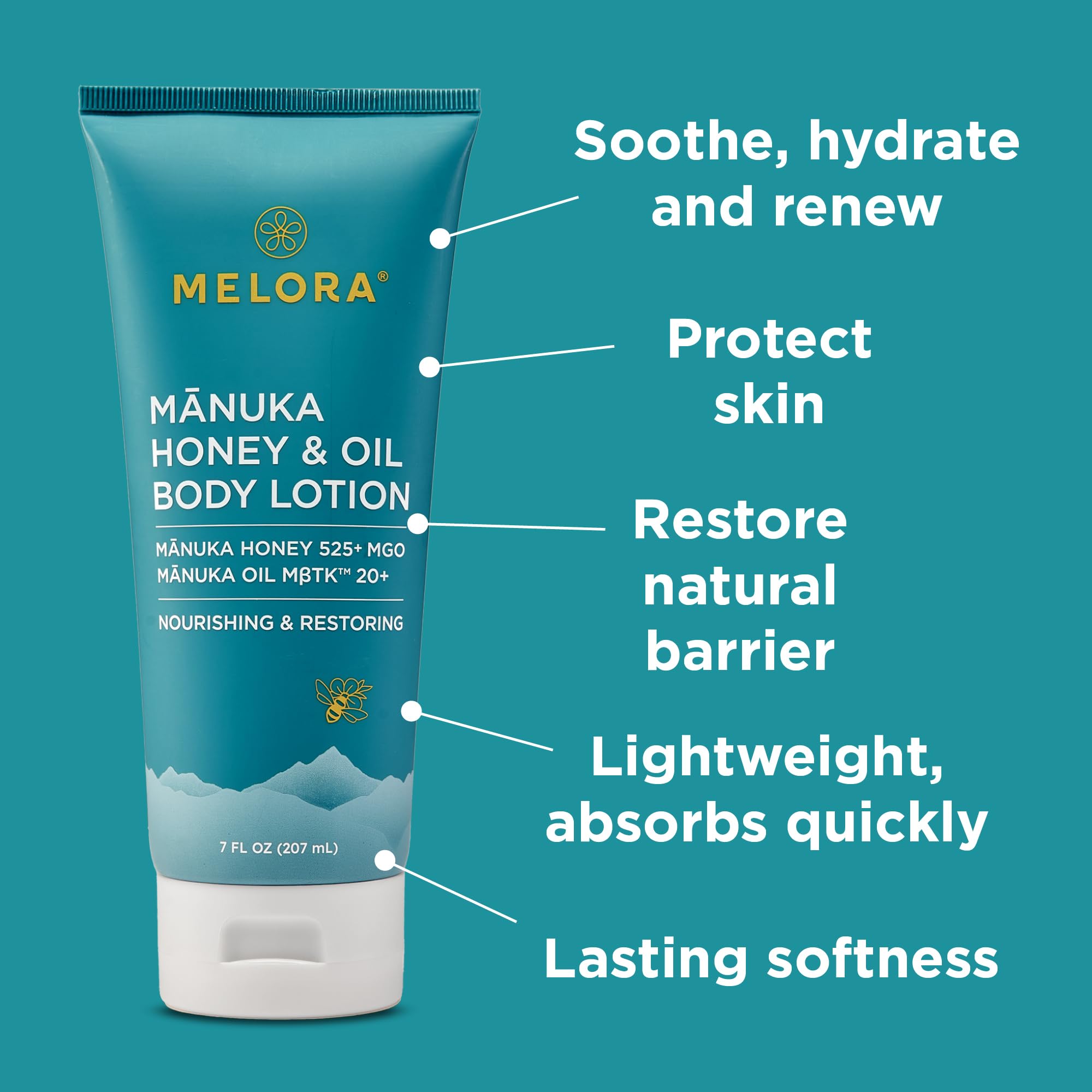 MELORA Manuka Honey Body Lotion (7oz) – Hydrating Moisturizer for Dry & Sensitive Skin