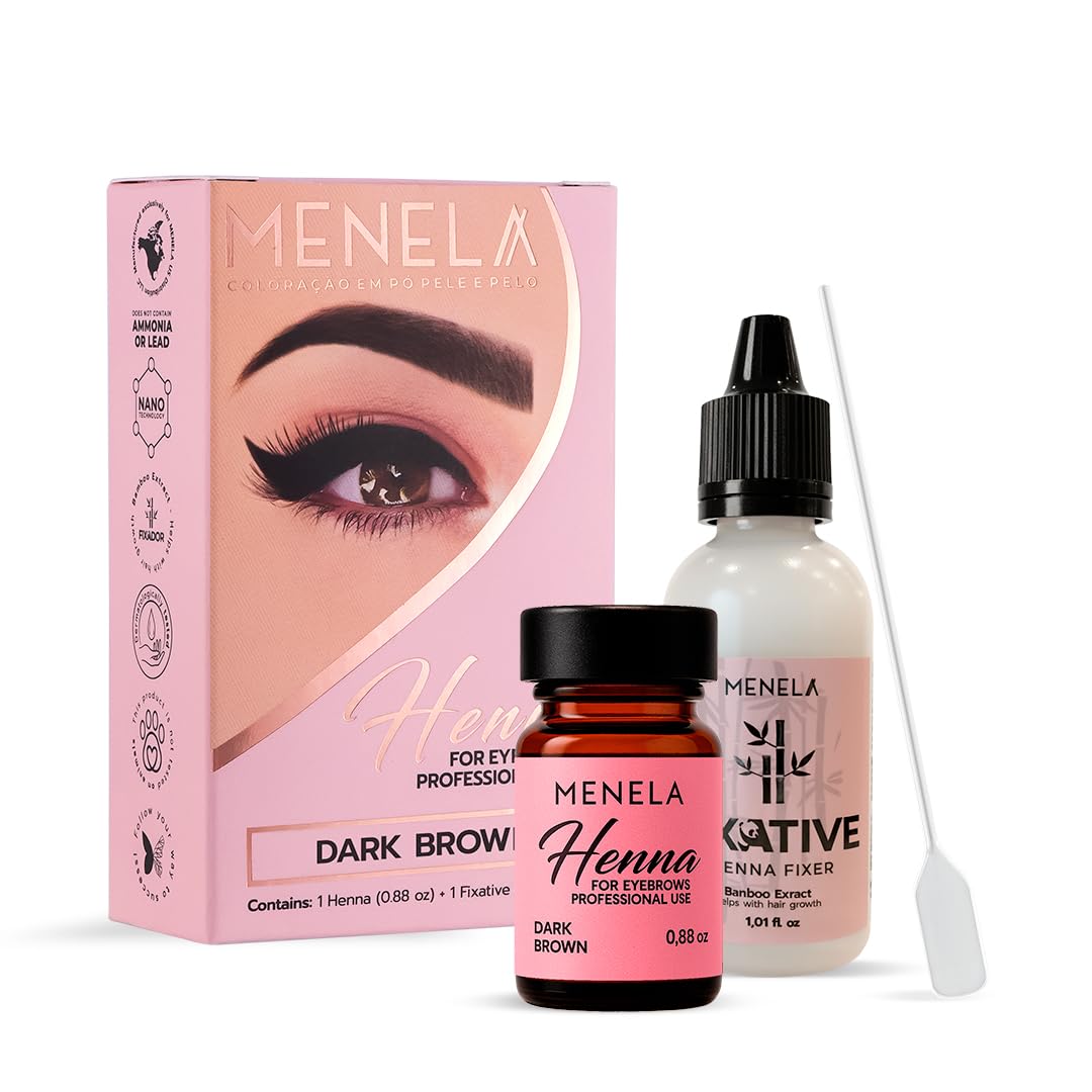 MENELA Eyebrow Henna Tint Kit - Dark Brown, Ammonia-Free, Vegan with Bamboo Extract (Up to 15 Days)