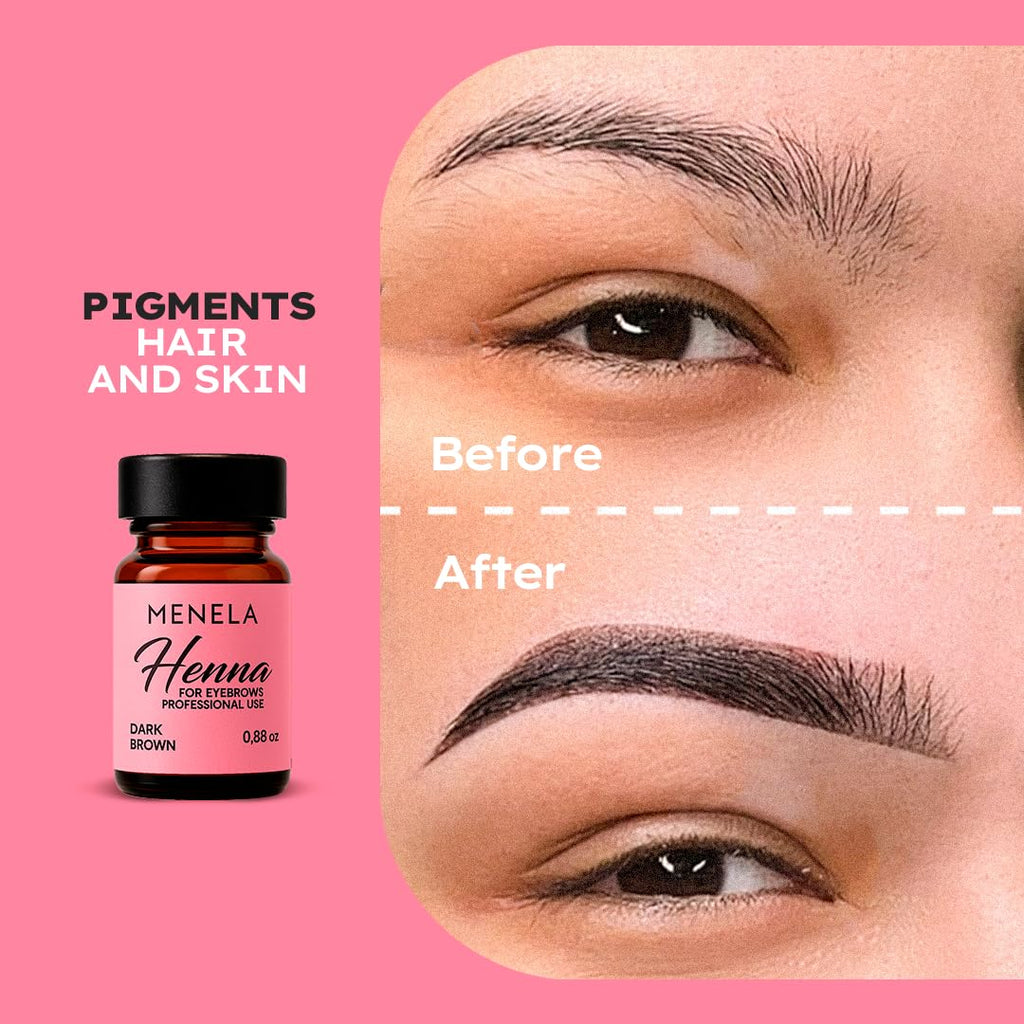 MENELA Eyebrow Henna Tint Kit - Dark Brown, Ammonia-Free, Vegan with Bamboo Extract (Up to 15 Days)
